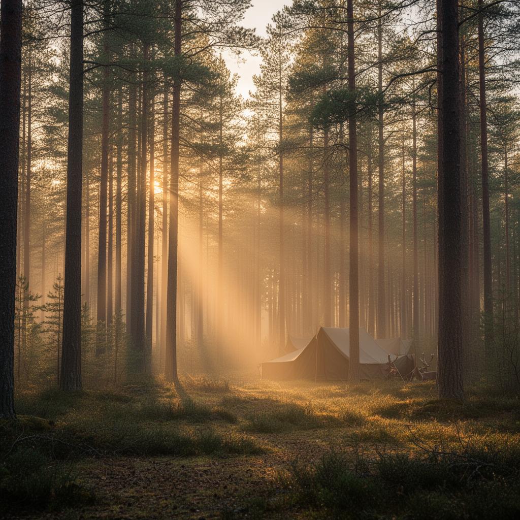 Morgonljus i den svenska skogen